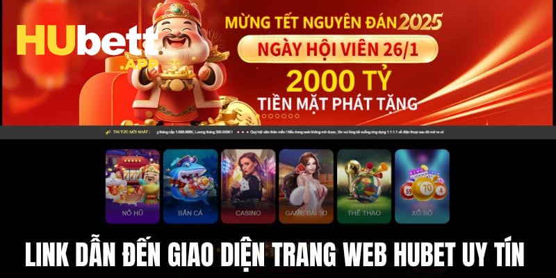 Link dẫn đến giao diện trang web HUBET uy tín 